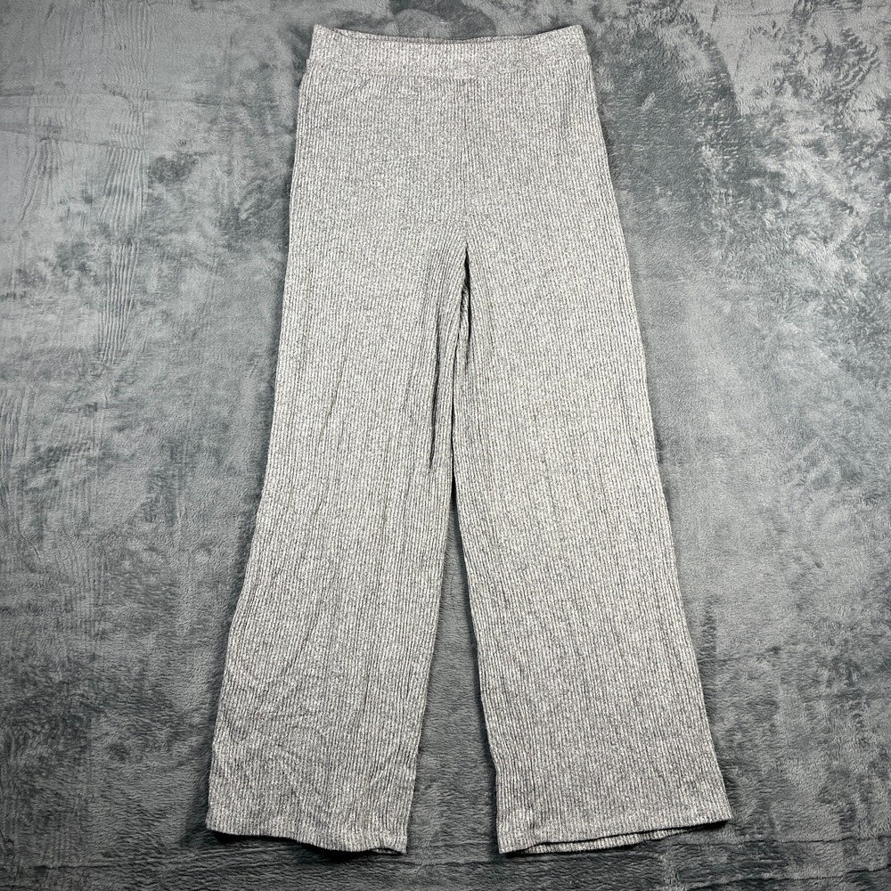 No Boundaries Pants Womens M (7-9) Gray Knitted Wide Leg Ribbed Elastic Waist